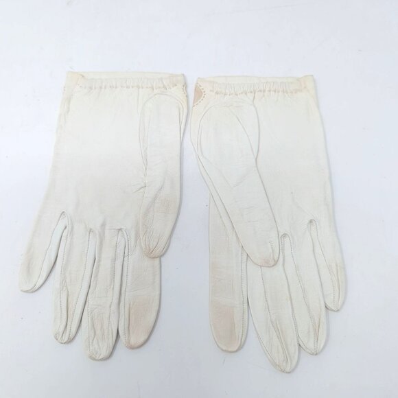 Vintage Lionel Le Grand Gloves Cream Leather 7 Wrist France - Picture 7 of 14